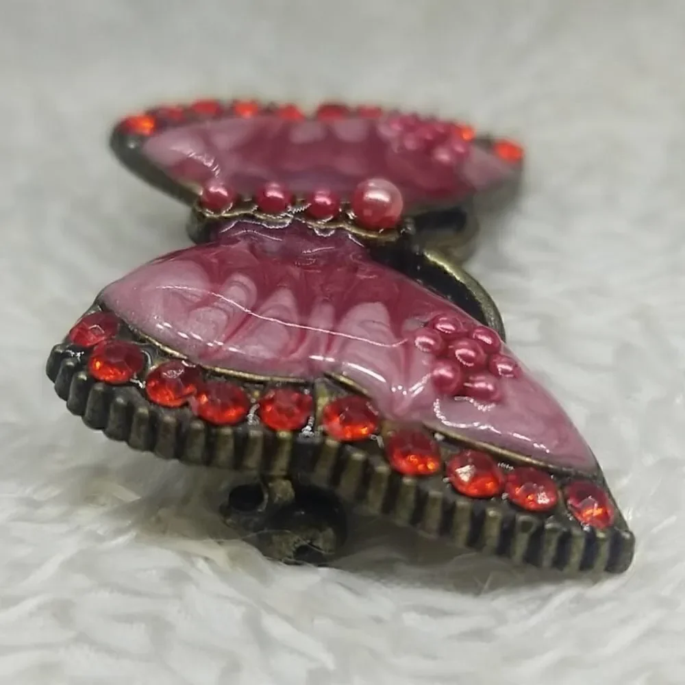 Vintage Butterfly Pink Swirl Pearl red Crystal Pin